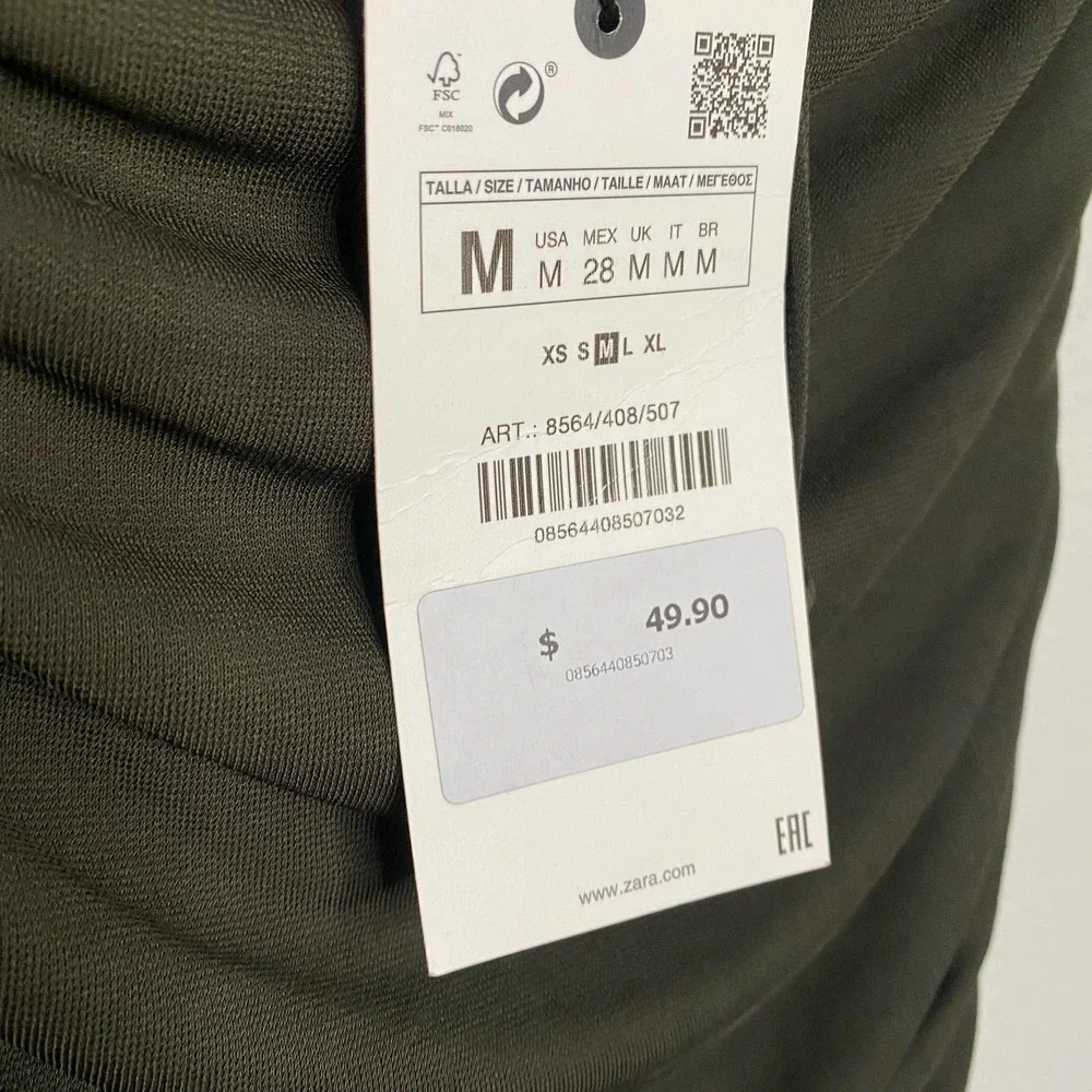 Zara Draped Cut Out Dress Bodycon Halter Neck Dark Khaki M NWT - Picture 5 of 5